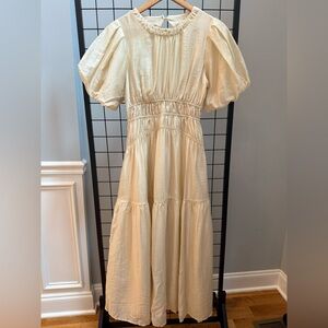 Moon River Cream Maxi Dress with Puff Sleeves